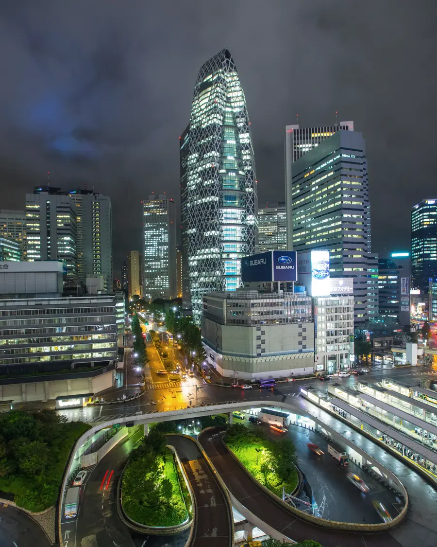 Office towers in Shinjuku, Tokyo, at night